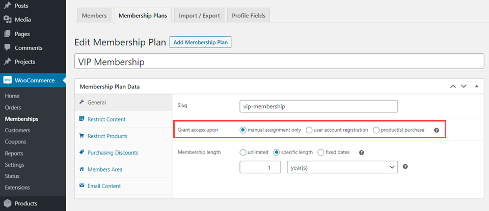 configuración de membresía