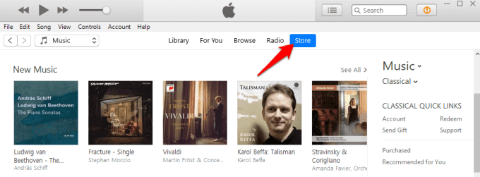 Pestaña Tienda en iTunes