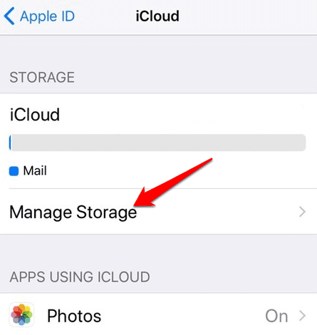Administrar la opción de almacenamiento. en iCloud