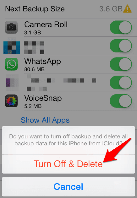 Desactivar y eliminar la ventana emergente en iCloud Backup