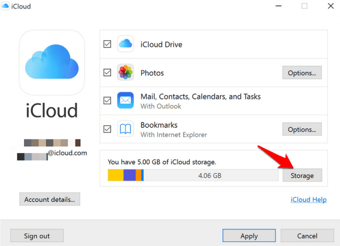 Botón de almacenamiento en iCloud