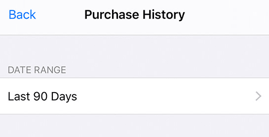 Pantalla de historial de compras