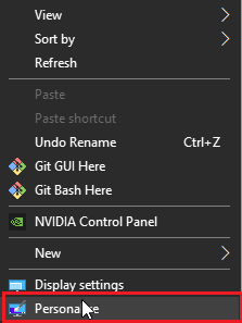 haga clic derecho en el escritorio y haga clic en personalizar.  Cómo cambiar el nombre del archivo en el directorio de destino