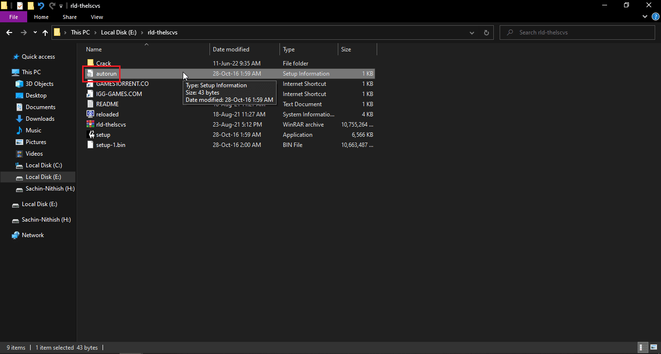 seleccione el archivo autorun.inf