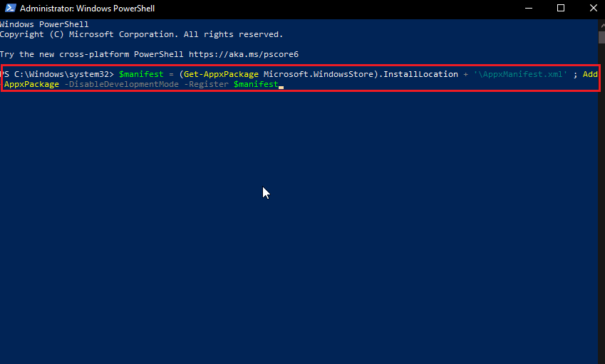 pega el comando powershell