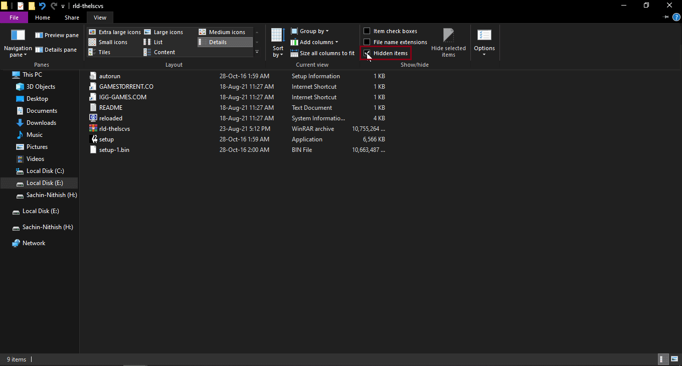 haga clic en la casilla de verificación cerca de los elementos ocultos