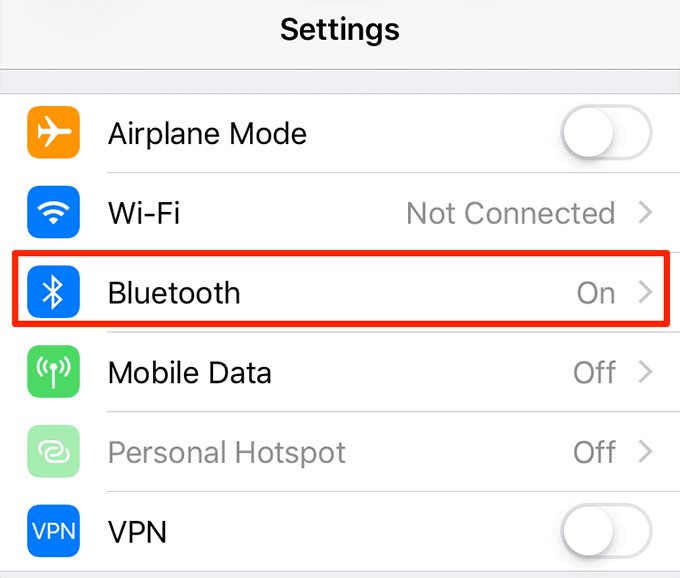 Bluetooth en el menú de configuración