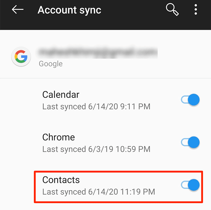 Sincronización de contactos activada