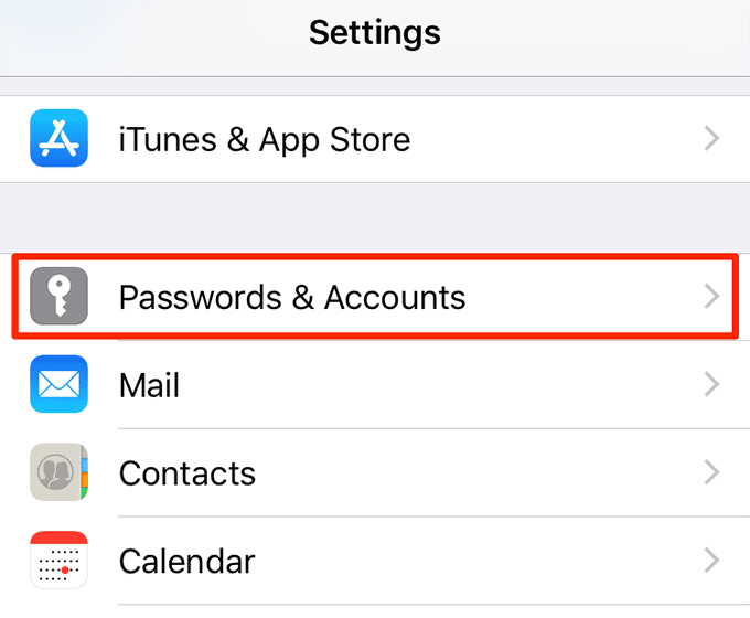 Contraseñas y cuentas en la ventana Configuración