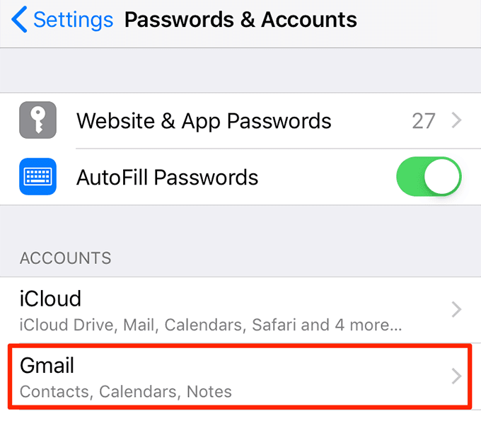 Gmail en contraseñas y cuentas