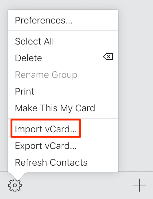 Importar vCard en el menú de configuración