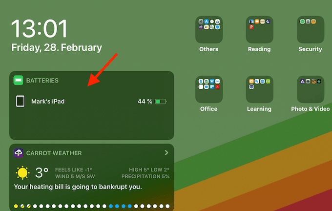 Widget de batería en iPad Desktop