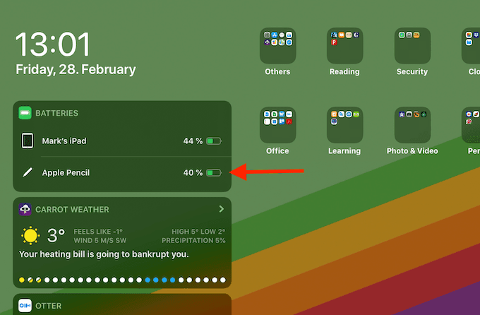 Widget de Apple Pencil con batería