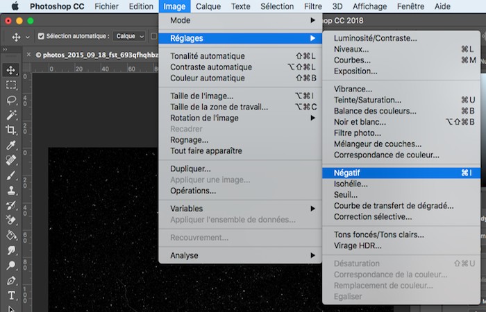 Imagen > Ajustes > Negativo
