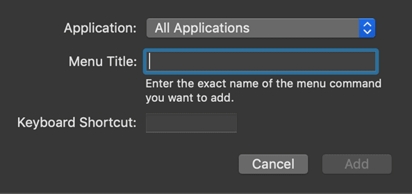 Campo Título del menú en la ventana Nuevo acceso directo a la aplicación