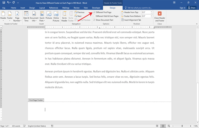 Primera página diferente