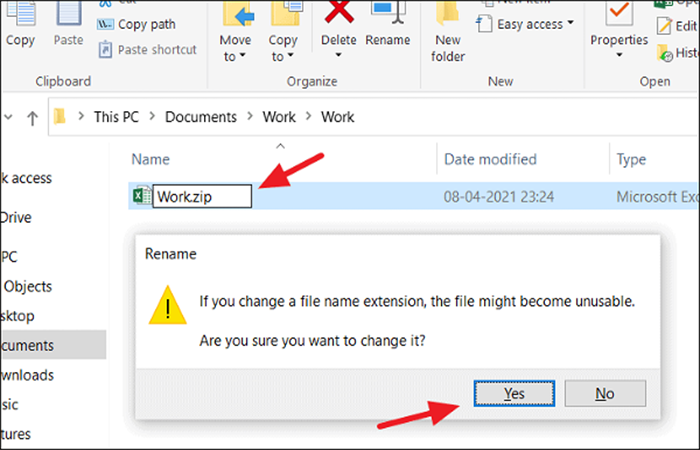 extensión de xlsx a zip