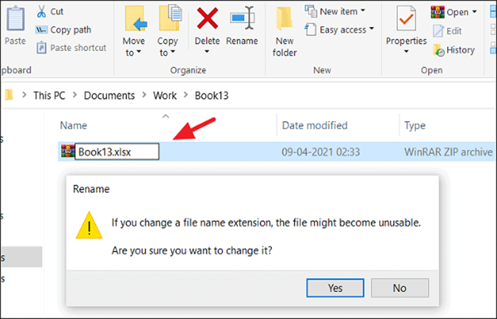 extensión de zip a xlsx