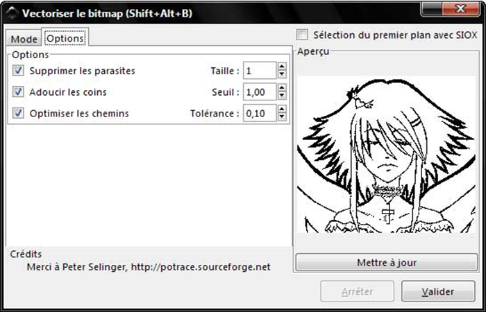 pestaña de "opciones"