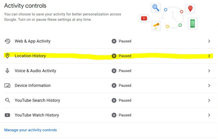 Borra la actividad histórica almacenada en tu dispositivo