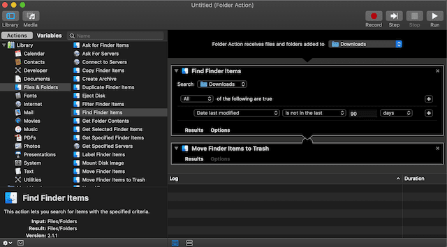 Ventana de acción de carpeta