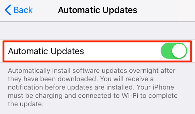 Alternar actualizaciones automáticas