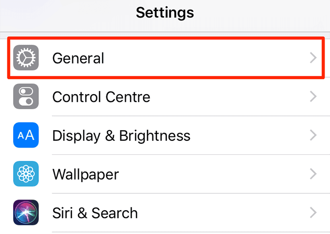 General en la ventana de Configuración