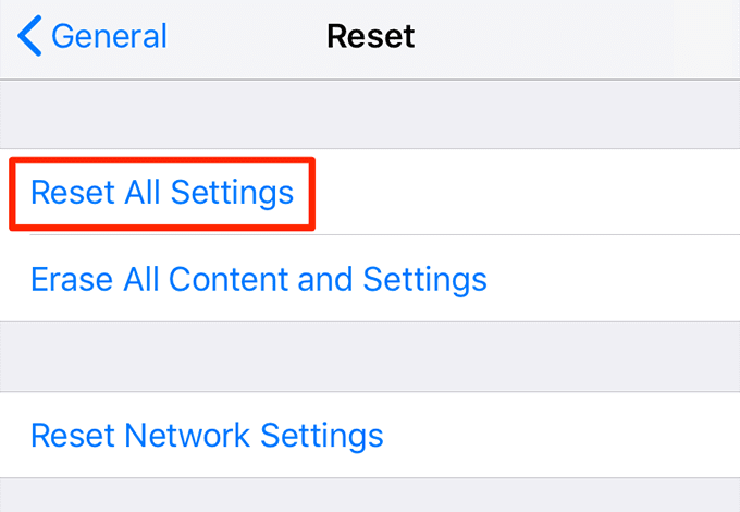 Restablecer todas las configuraciones en Restablecer