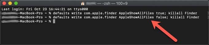 Terminal con cadena: por defecto es com.apple.finder AppleShowAllFiles false;  Buscador mortal.