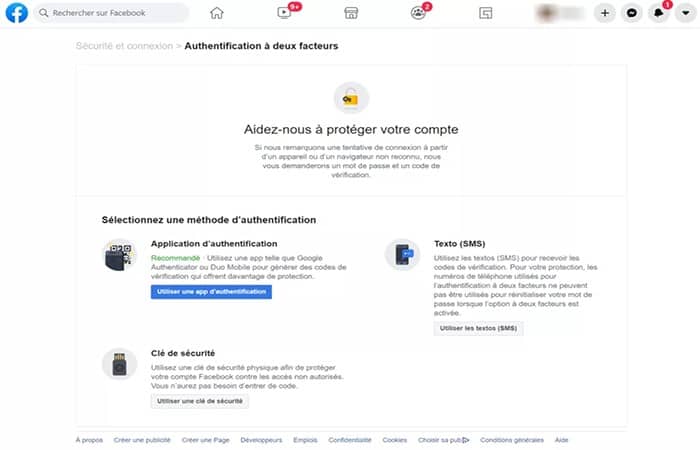 Los tres posibles métodos de doble autenticación con Facebook