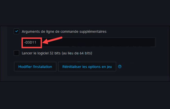 marca la casilla de la opción Argumentos de línea de comando adicionales