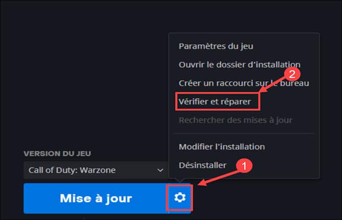 haz clic en Opciones y Verificar y reparar de la lista