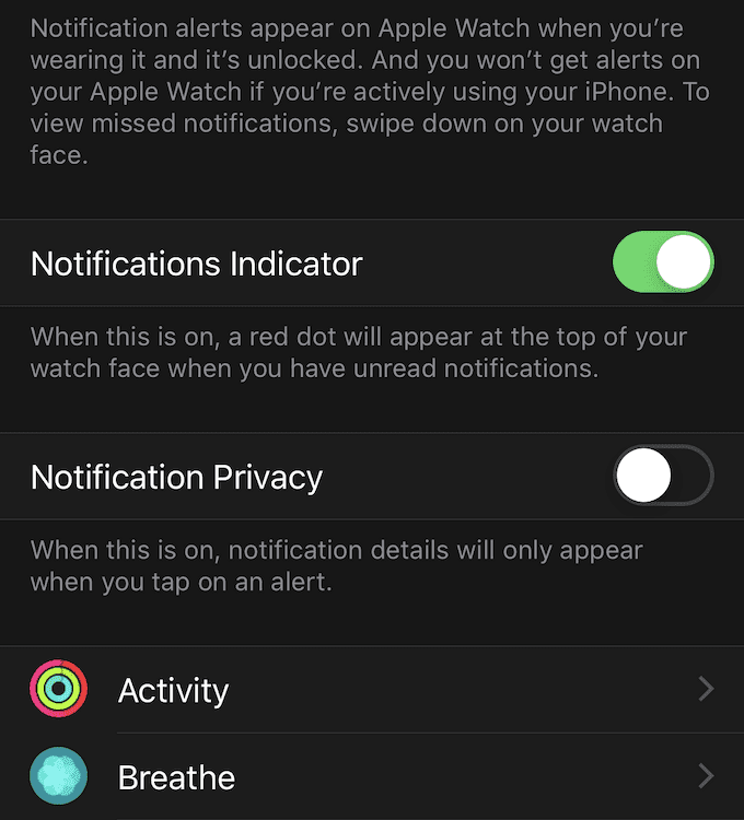 Actividad y respiración en Notificaciones