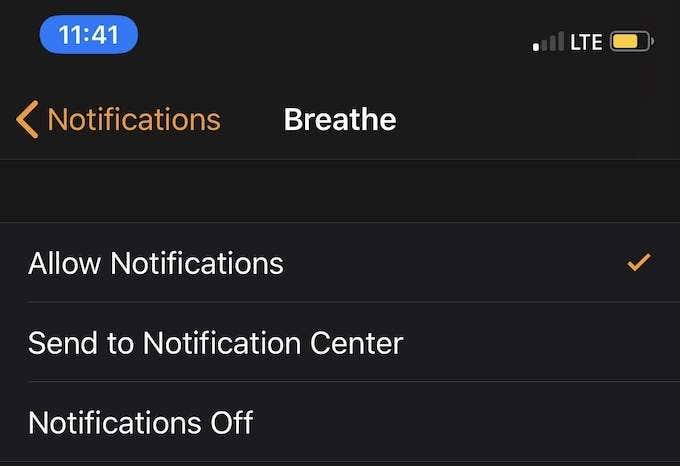 Ventana de notificación de respiración