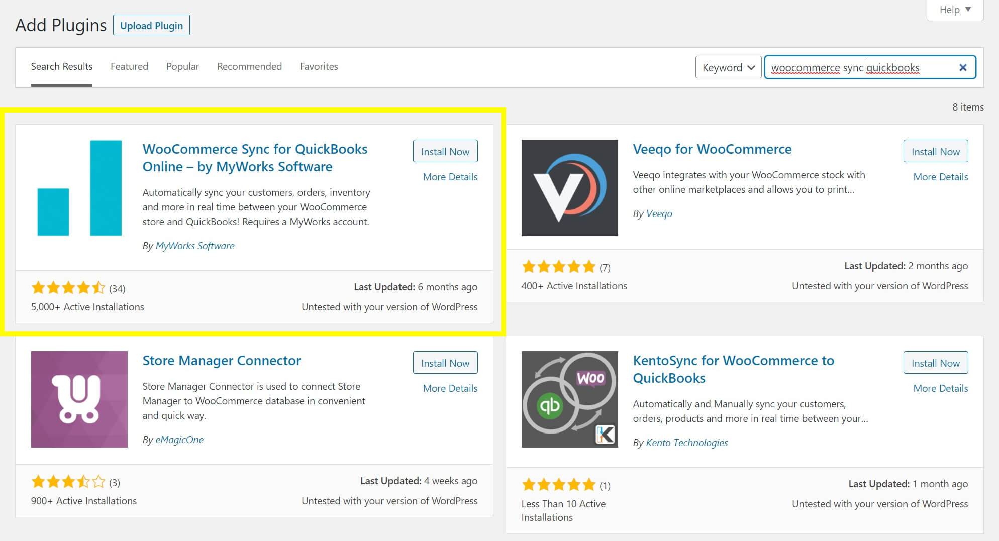 Descargue el complemento WooCommerce Sync para QuickBooks Online desde el repositorio de WordPress.
