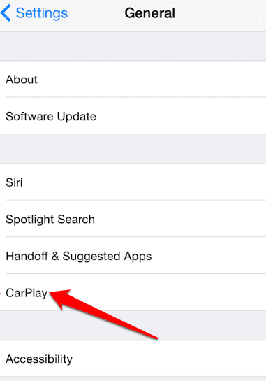 CarPlay en la configuración general