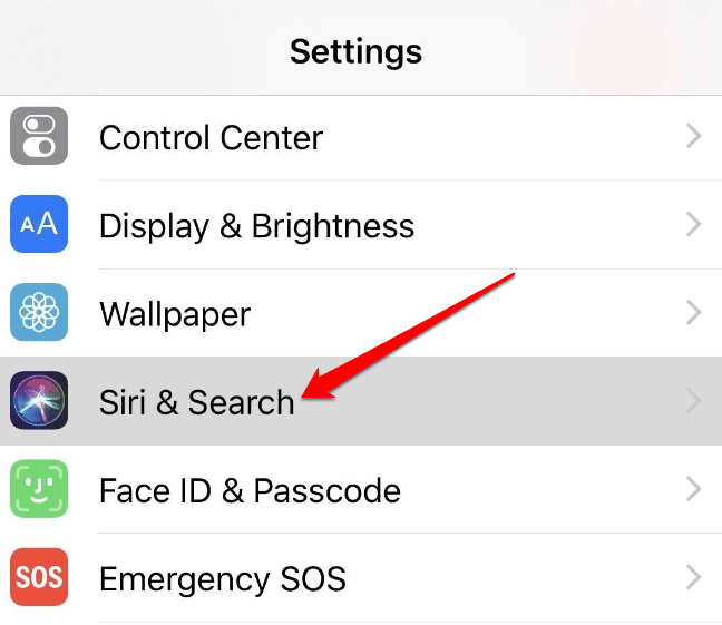 Siri y Buscar en la ventana de Configuración