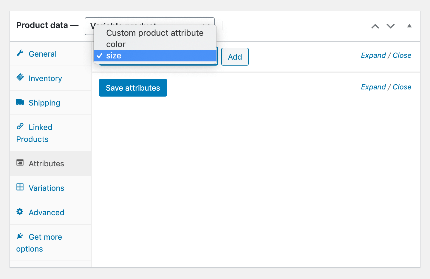 Se agregó el atributo del producto WooCommerce.