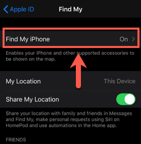 Buscar mi iPhone en el menú de iCloud