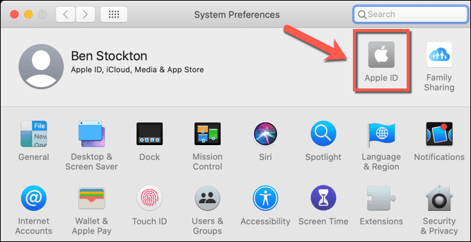 Icono de ID de Apple en Preferencias del Sistema