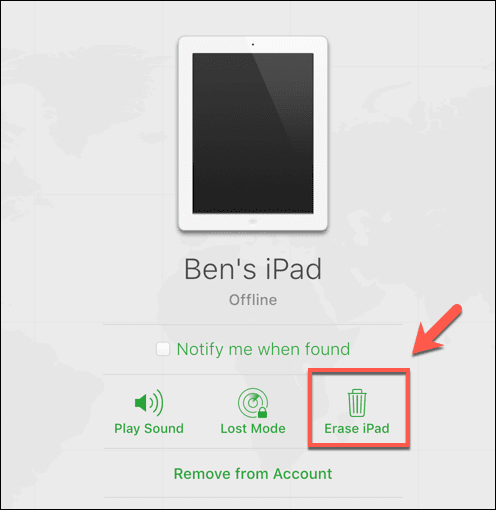 Borrar iPad en la pantalla del iPad de Ben
