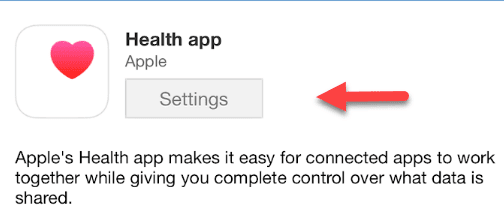 Botón de configuración indicado en la aplicación de salud
