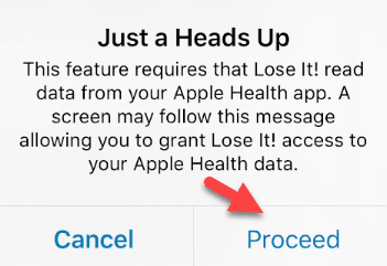 Alerta para recordarte que la app requiere datos de Apple Health