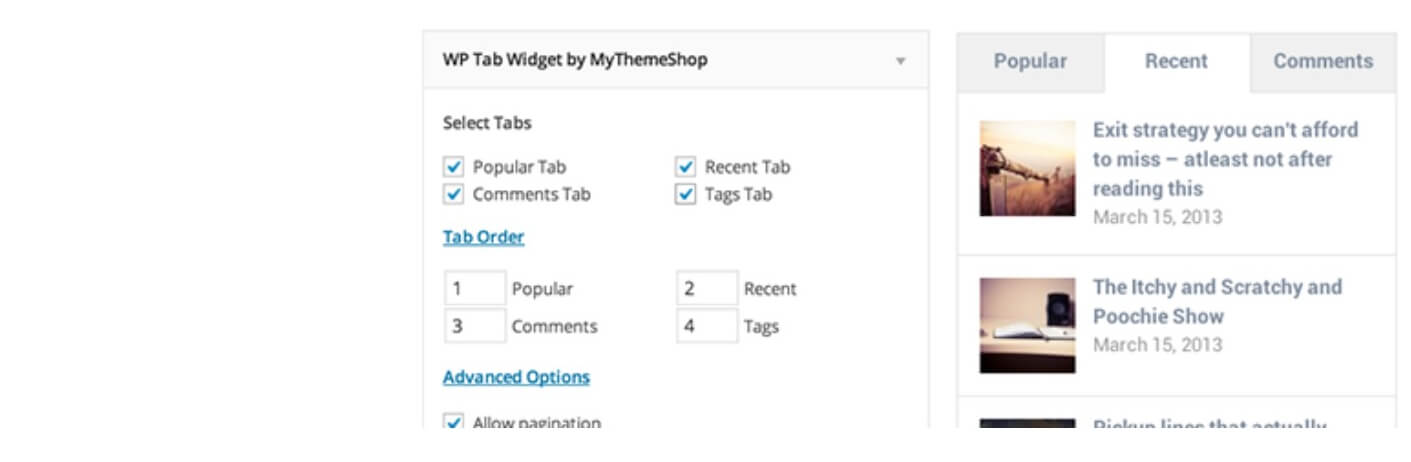 Complemento de publicaciones populares WP Tab Widget.