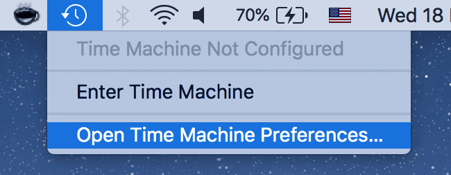 Abrir Preferencias de Time Machine en el menú de Time Machine