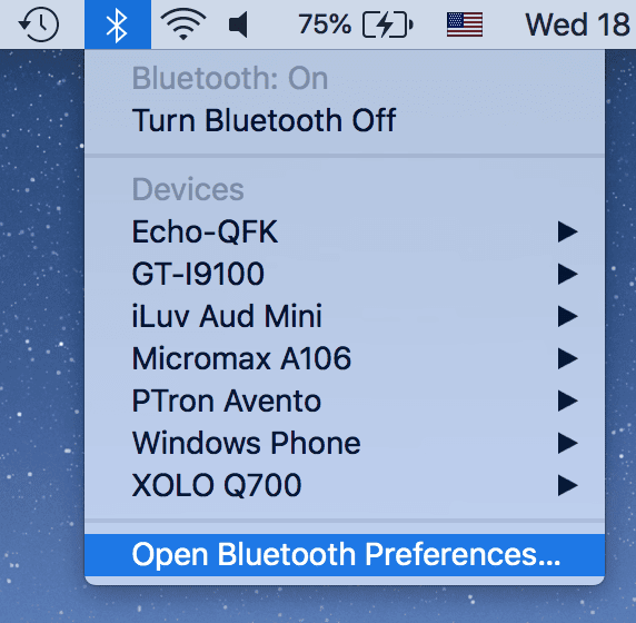 Abra Preferencias de Bluetooth en el menú de Bluetooth