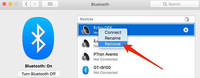 Menú contextual con Quitar seleccionado
