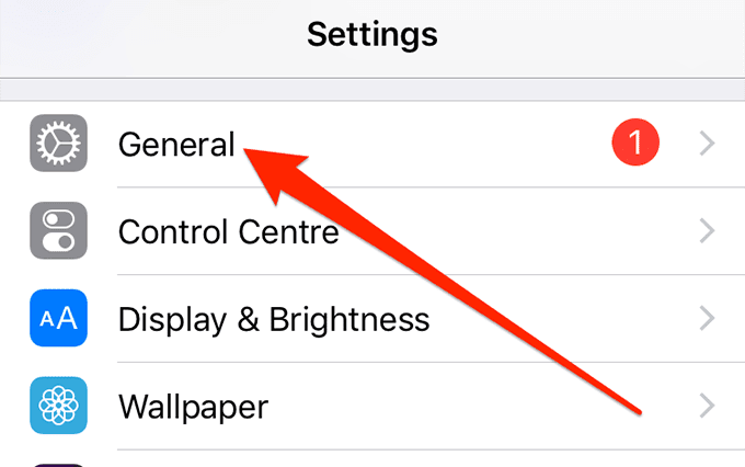 General en el menú de configuración