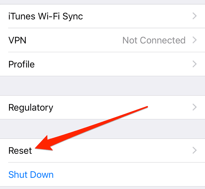 Botón de reinicio en el menú General