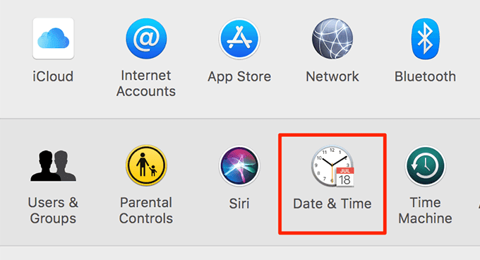 Fecha y hora en el menú de preferencias del sistema